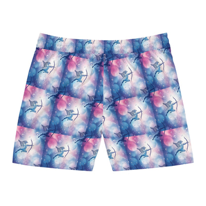 Men's Mid-Length Swim Shorts, (AOP), Sagittarius, Zodiac v4, Bubble Pattern