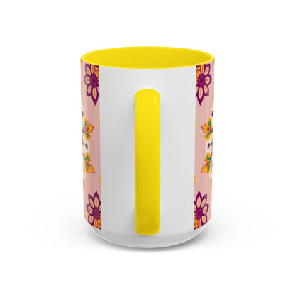 Accent Coffee Mug, Sagittarius, Zodiac v4. Flower Pattern, (11, 15oz)