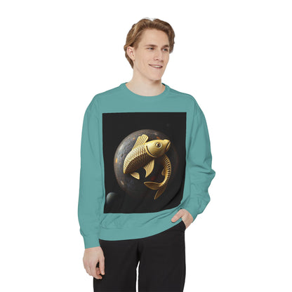 Garment-Dyed Sweatshirt, Unisex, Space Animal Design v1, Pisces