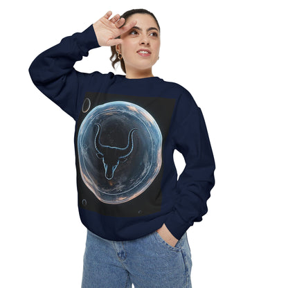 Garment-Dyed Sweatshirt, Unisex, Space Animal Design, Taurus