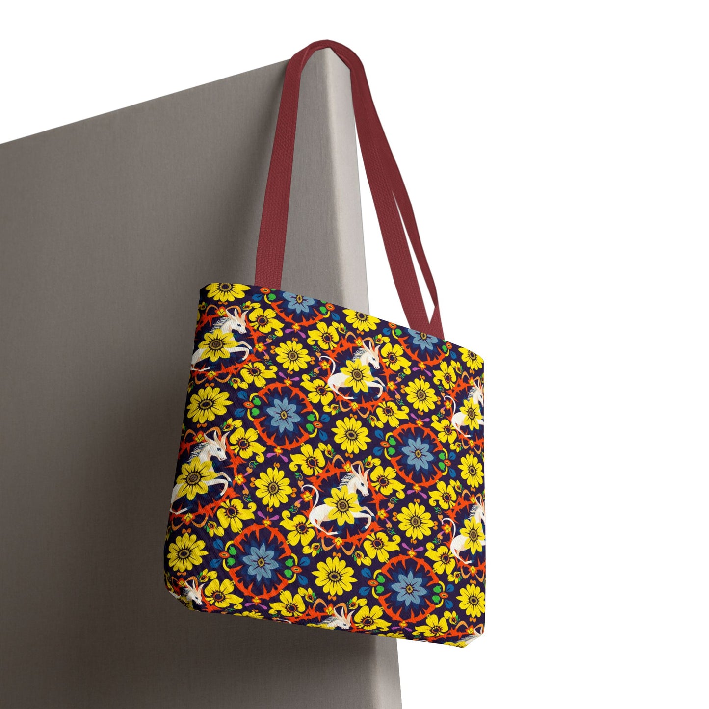 Tote Bag (AOP), Aquarius, Zodiac v1, Flower Pattern