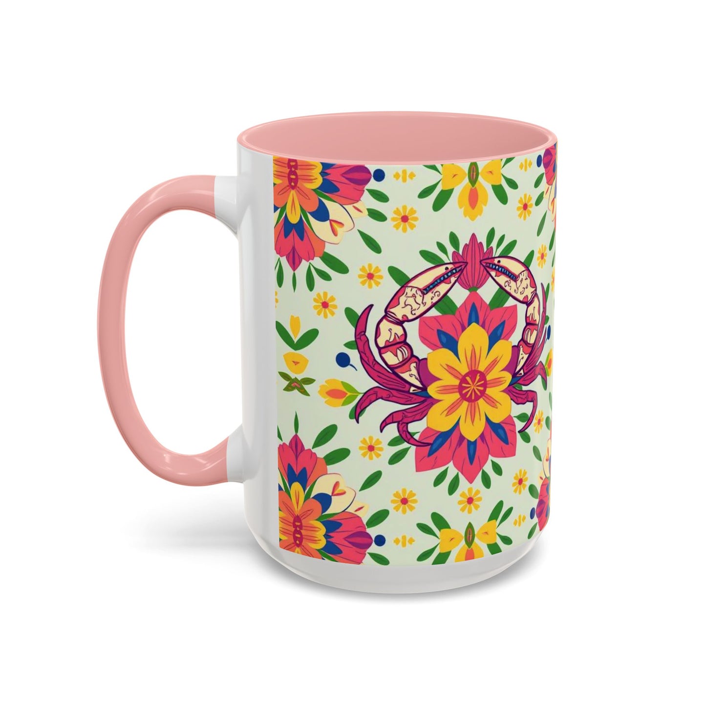 Accent Coffee Mug, Cancer, Zodiac v3, Flower Pattern, (11, 15oz)