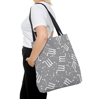 Tote Bag, Scorpio Zodiac Sign, AOP, (Grey, White)