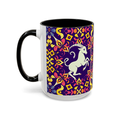 Accent Coffee Mug, Capricorn, Zodiac v1, Flower Pattern, (11, 15oz)