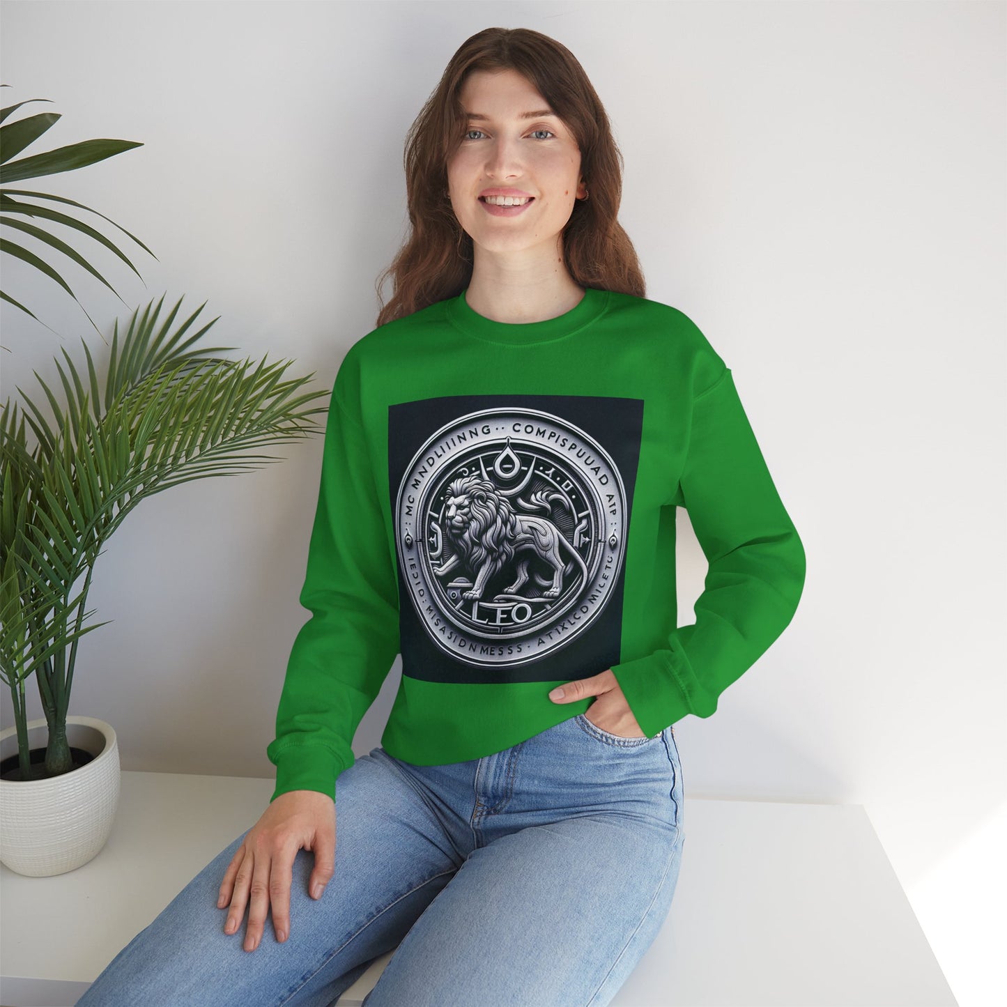 Unisex Heavy Blend™ Crewneck Sweatshirt, Lion Coin, Leo Zodiac Design