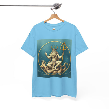 Unisex Heavy Cotton T-Shirt, Aquarius God 3v, Zodiac Design
