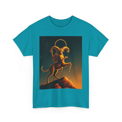 Unisex Heavy Cotton T-Shirt, Mountain Top, Aries Zodiac Design