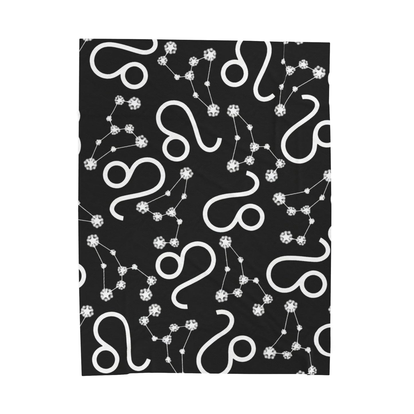 Velveteen Plush Blanket, Leo Zodiac Sign, Constellation & Symbol, Black, 100% polyester