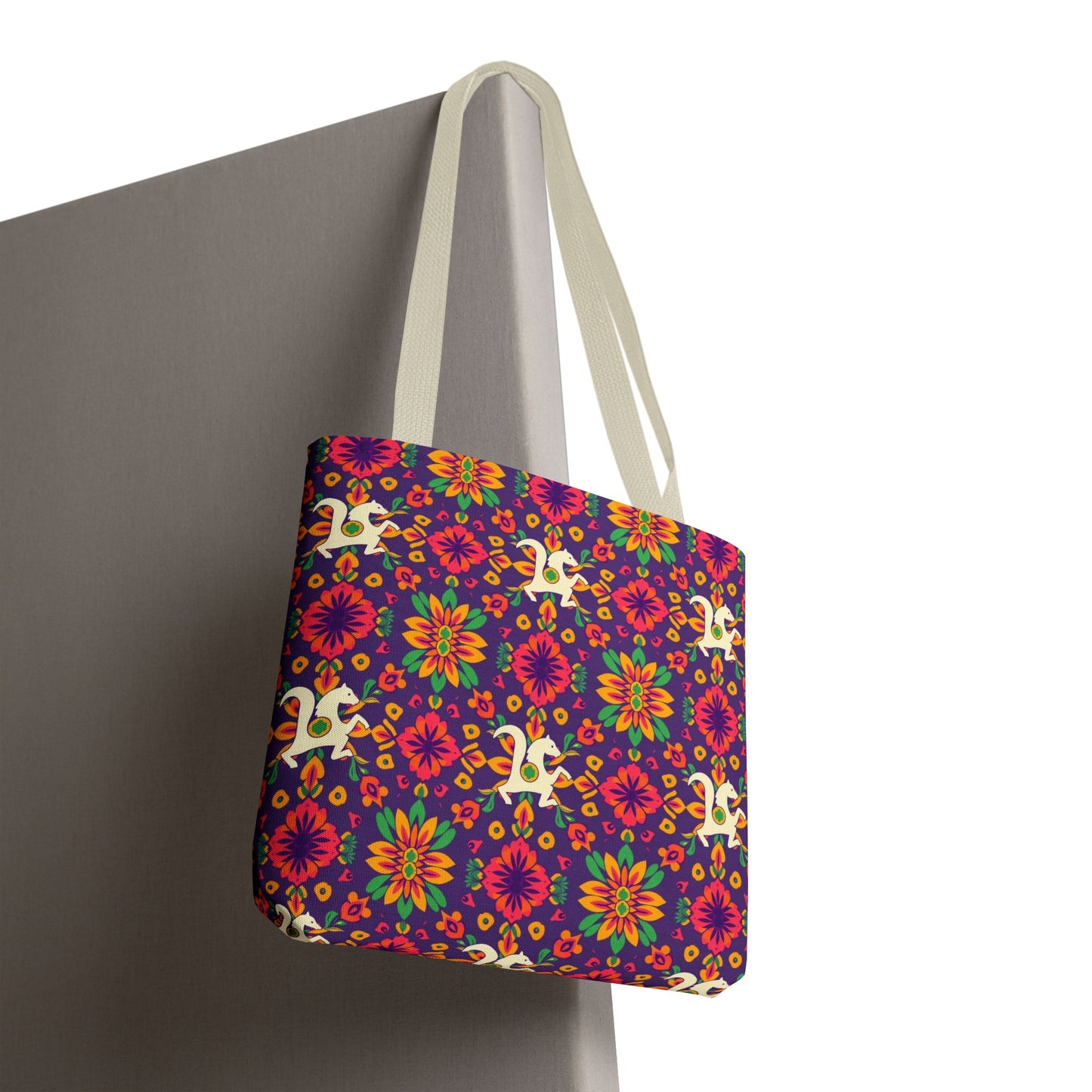 Tote Bag, (AOP), Aquarius, Zodiac v3, Flower Pattern