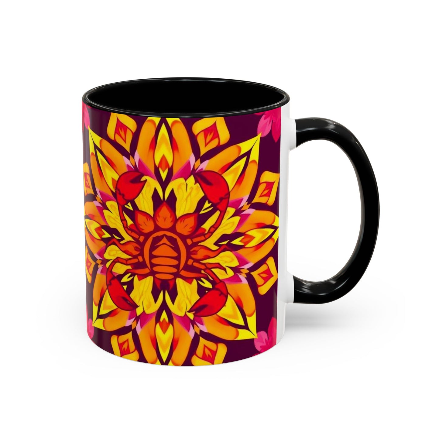 Accent Coffee Mug, Scorpio, Zodiac v1. Flower Pattern, (11, 15oz)