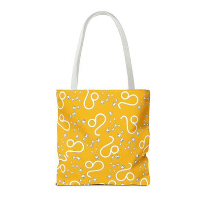 Tote Bag, Leo Zodiac Sign, AOP, (Yellow, White)