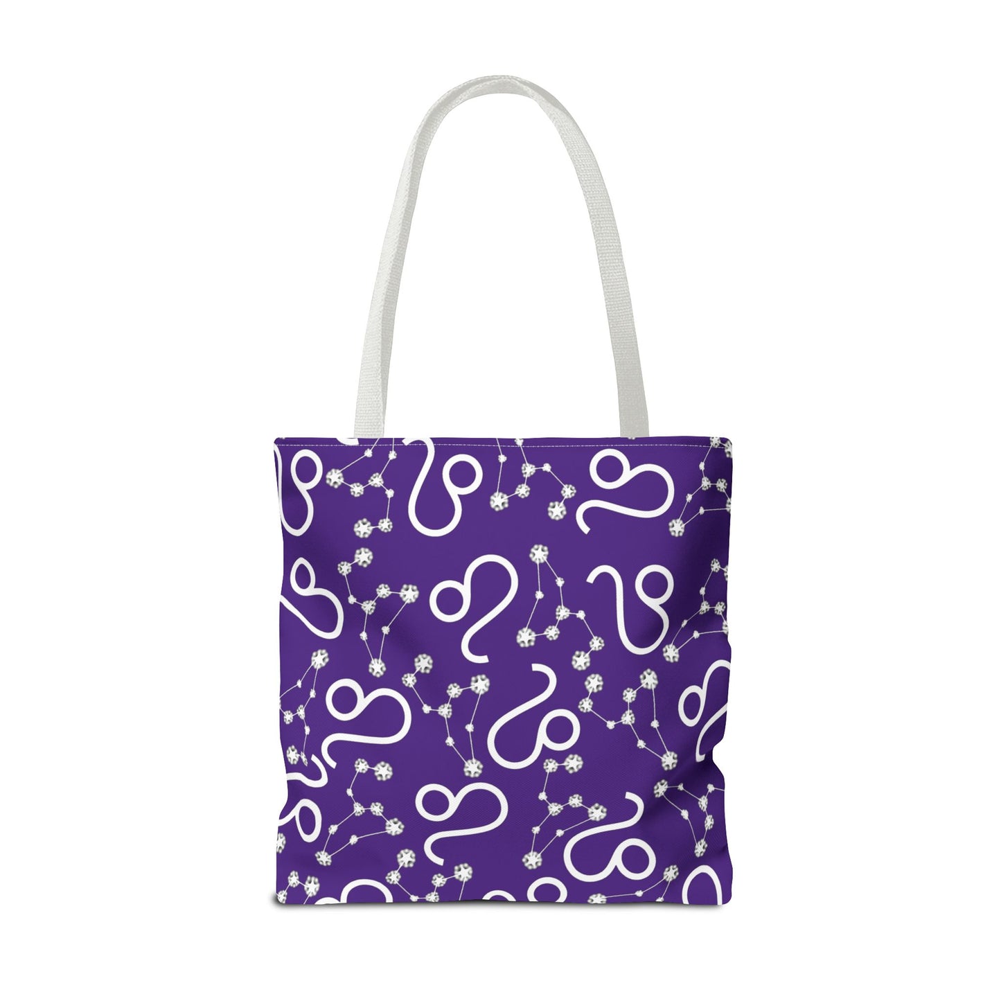 Tote Bag, Leo Zodiac Sign, AOP, (Purple, White)