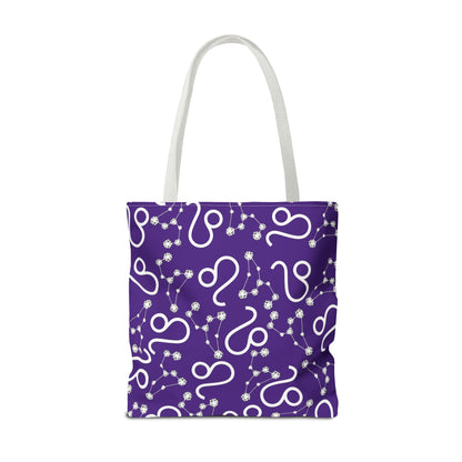 Tote Bag, Leo Zodiac Sign, AOP, (Purple, White)
