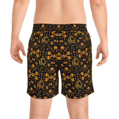 Men's Mid-Length Swim Shorts, (AOP), Leo, Zodiac v2, Bubble Pattern
