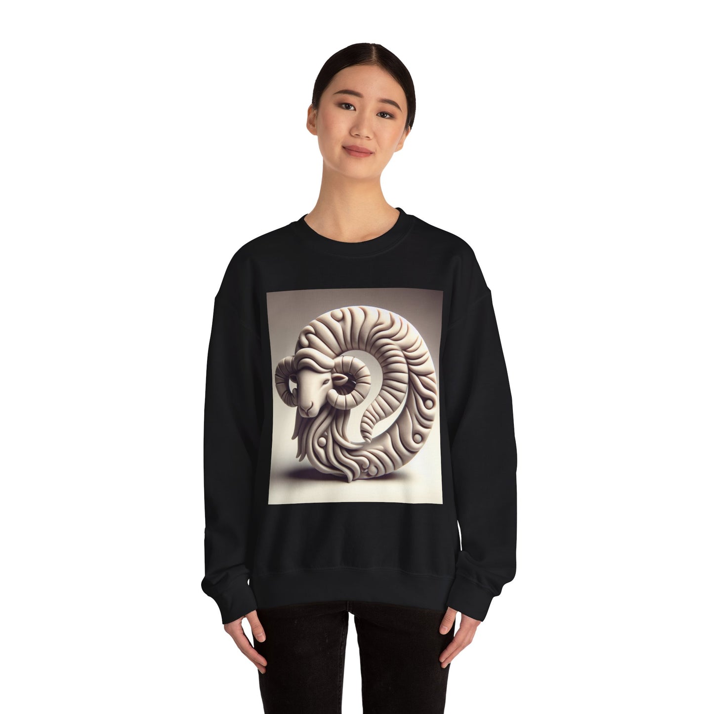 Unisex Heavy Blend™ Crewneck Sweatshirt, Round Statue, Aries Zodiac Design