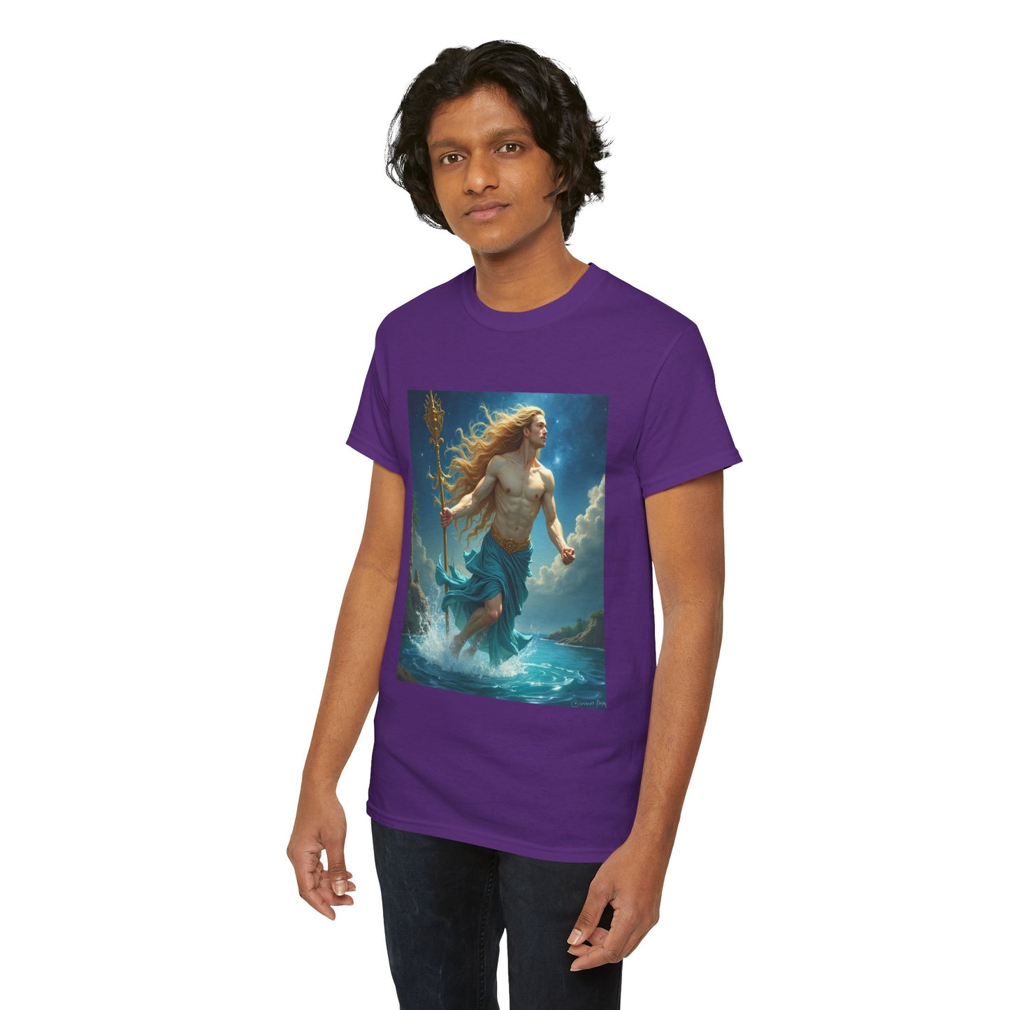 Unisex Heavy Cotton T-Shirt, Aquarius God 4v, Zodiac Design