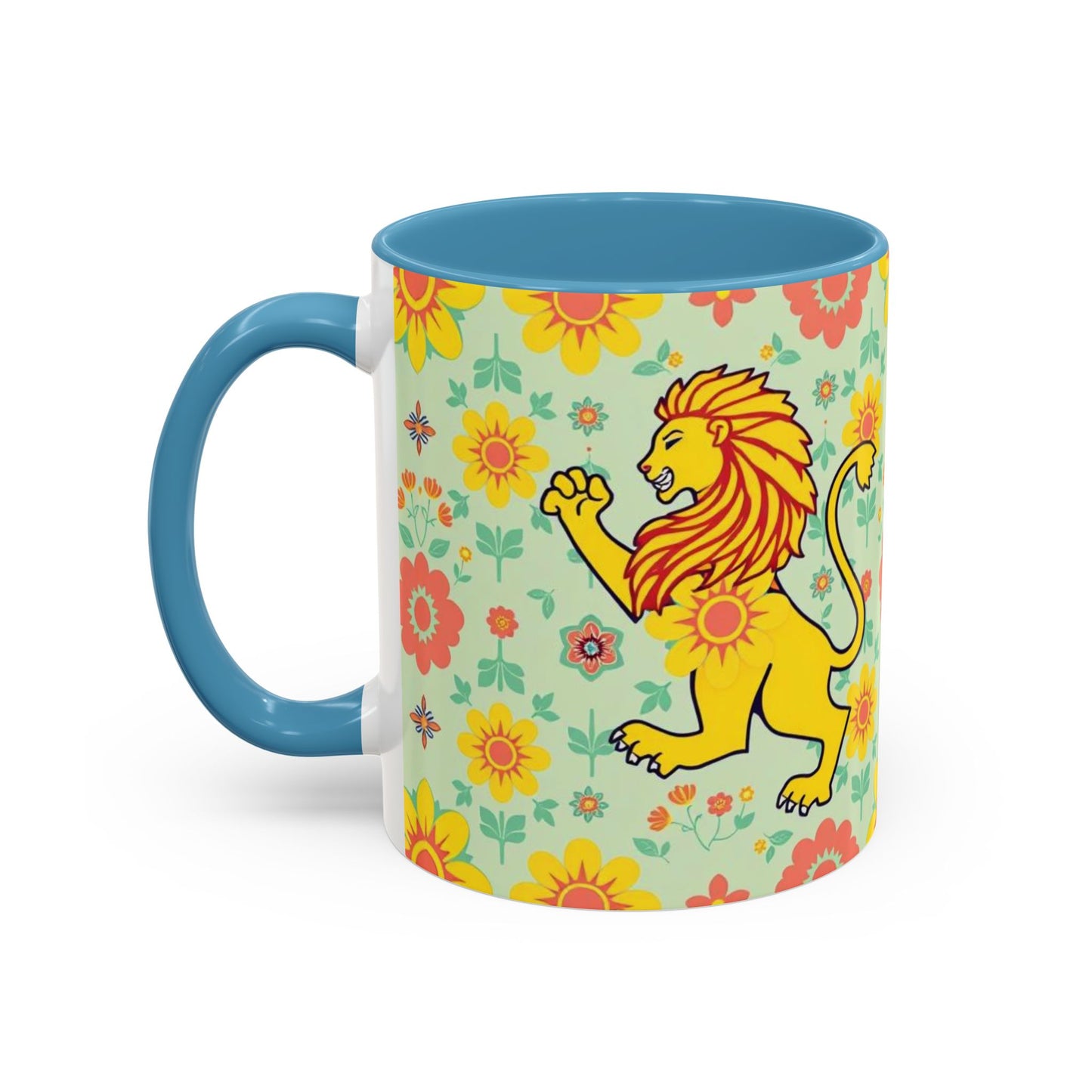 Accent Coffee Mug, Leo, Zodiac v2, Flower Pattern, (11, 15oz)