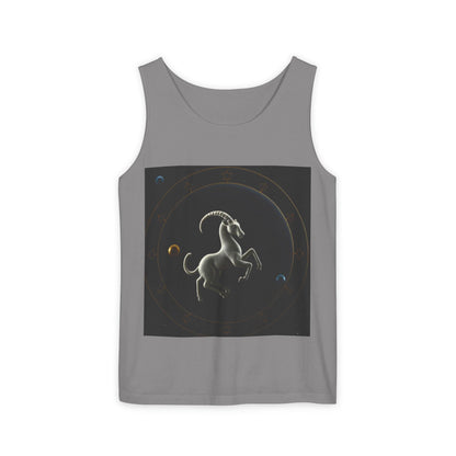 Unisex Garment-Dyed, Tank Top, Capricorn Design, Space Animal v1, 100% US cotton