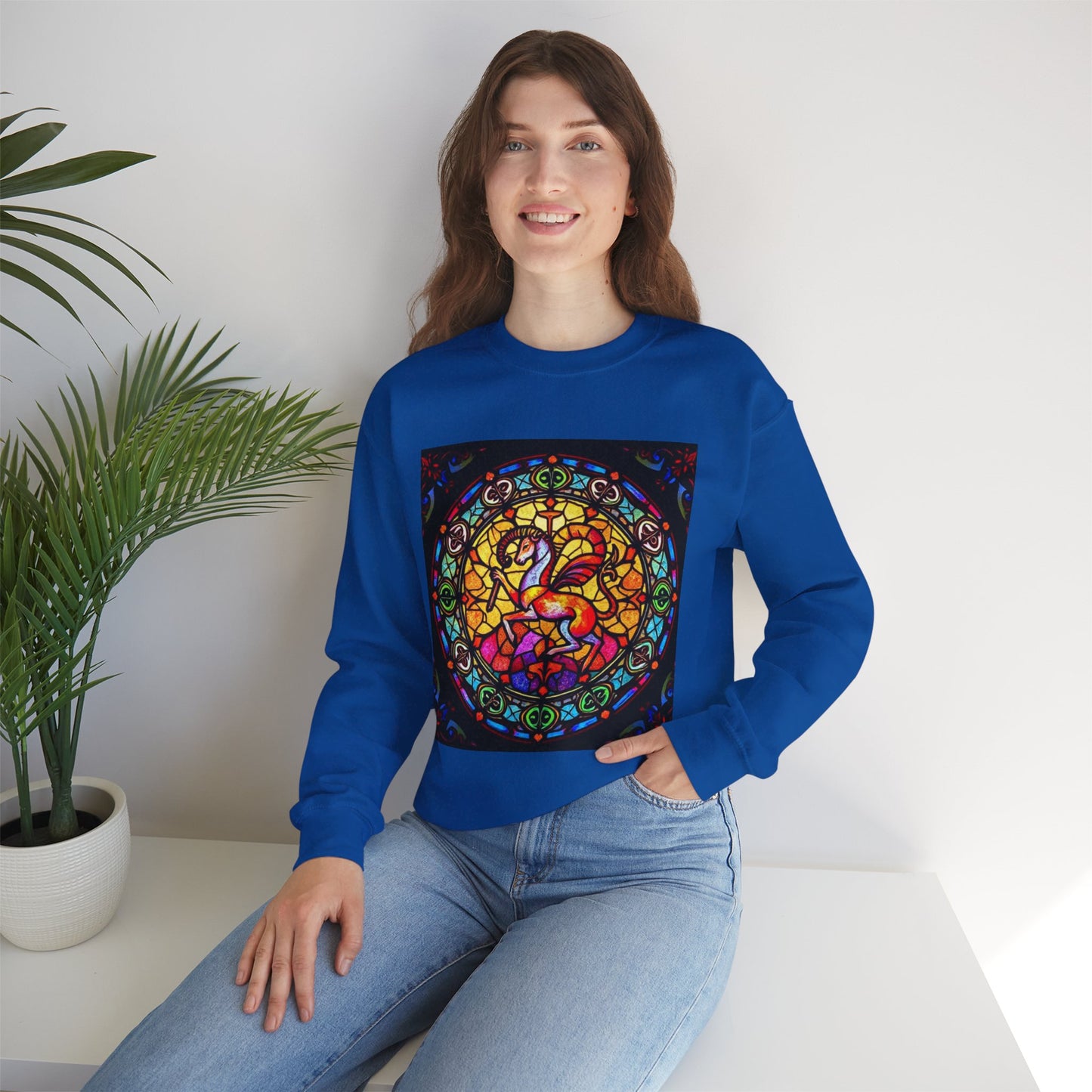 Unisex Heavy Blend™ Crewneck Sweatshirt, Glass 1, Aries Zodiac Design