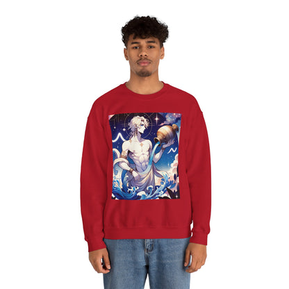 Unisex Heavy Blend™ Crewneck Sweatshirt, Anime Aqua God, Aquarius Zodiac Design