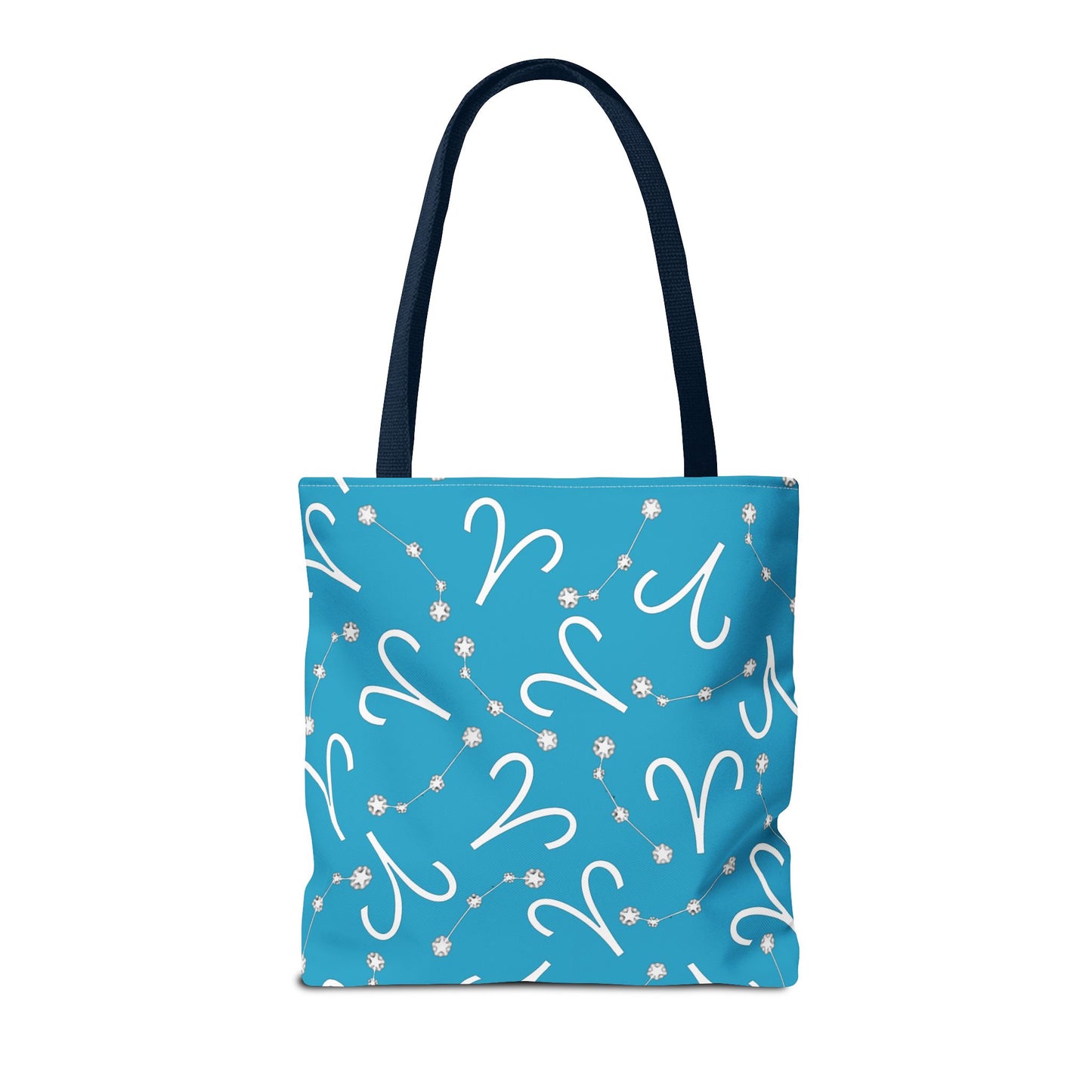 Tote Bag, Aries Zodiac Sign, AOP, (Turquoise, White)
