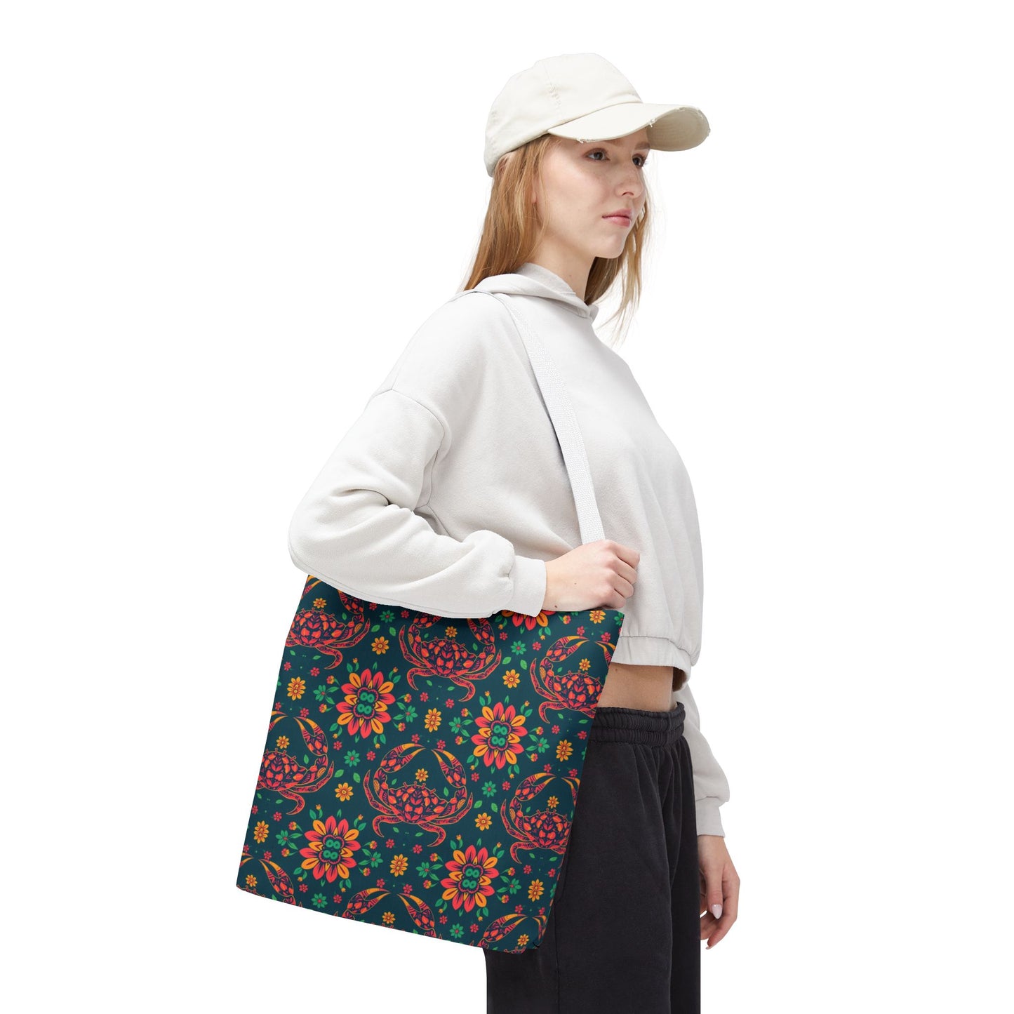 Tote Bag (AOP), Cancer, Zodiac v2, Flower Pattern
