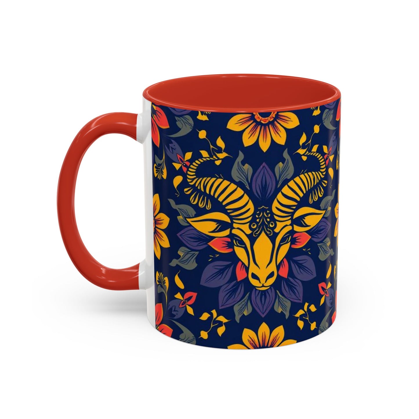 Accent Coffee Mug, Taurus, Zodiac v1. Flower Pattern, (11, 15oz)