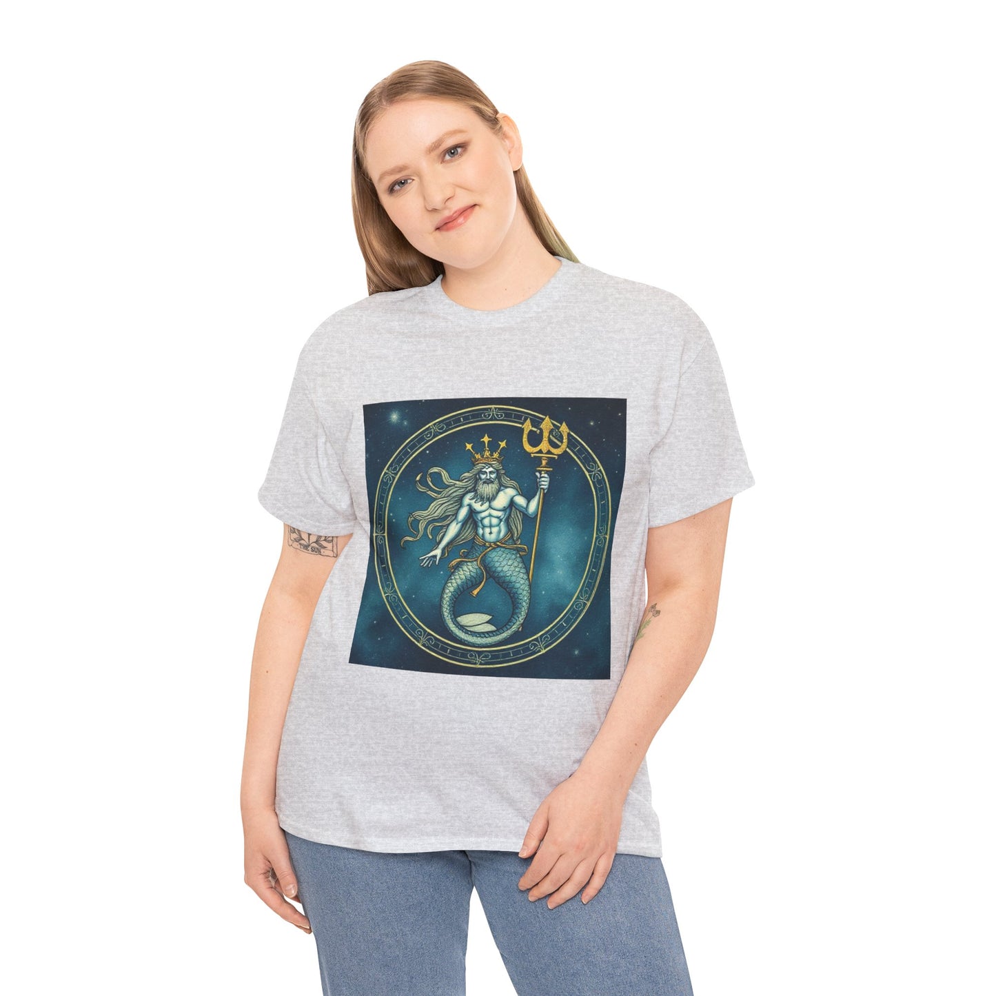 Unisex Heavy Cotton T-Shirt, Aquarius God 6v, Zodiac Design