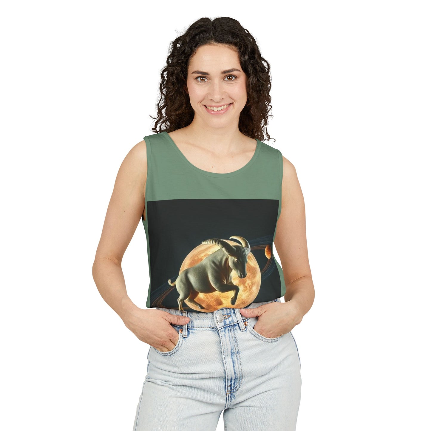 Unisex Garment-Dyed, Tank Top, Taurus Design, Planet Animal, 100% US cotton