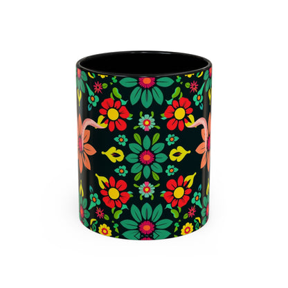 Accent Coffee Mug, Aquarius, Zodiac v4, Flower Pattern, (11, 15oz)