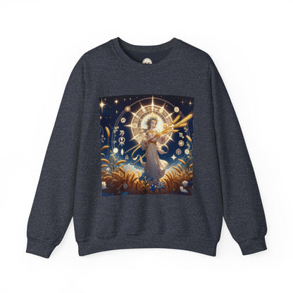 Unisex Heavy Blend™ Crewneck Sweatshirt, anime girl in wheat field, Virgo Zodiac Design