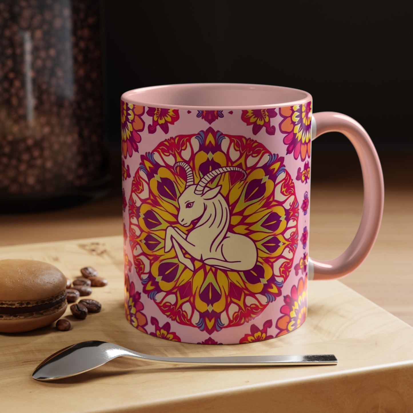 Accent Coffee Mug, Capricorn, Zodiac v3, Flower Pattern, (11, 15oz)