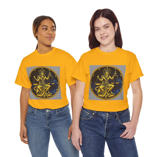 Unisex Heavy Cotton T-Shirt, Gold Libra God, Zodiac Design