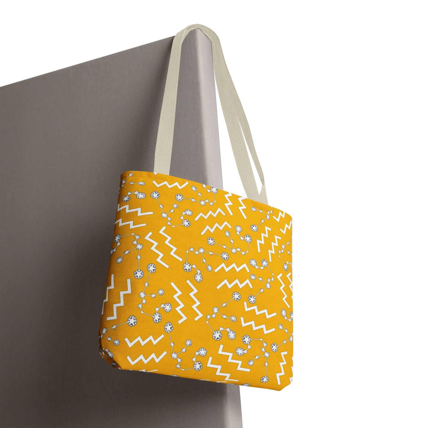 Tote Bag, Aquarius Zodiac Sign, AOP, (Yellow, White)