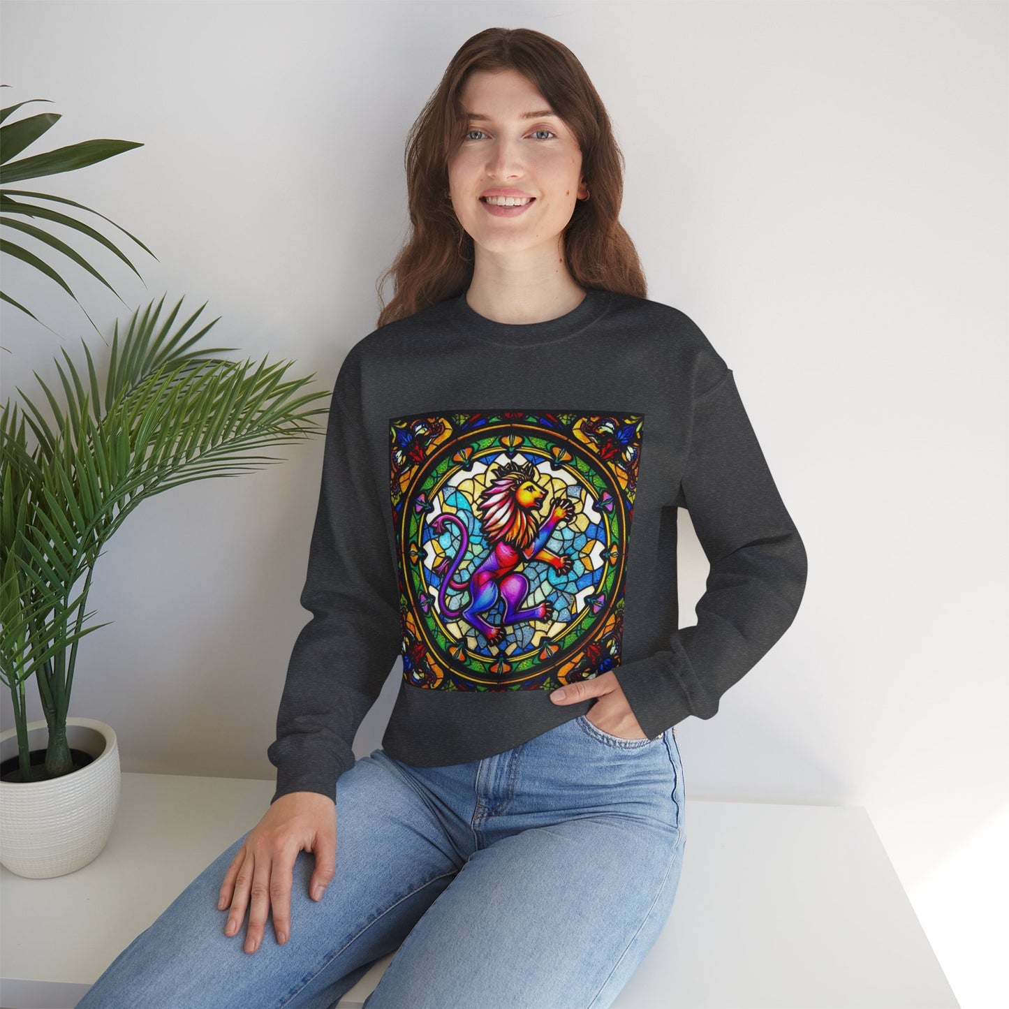 Unisex Heavy Blend™ Crewneck Sweatshirt, Glass, Leo Zodiac Design