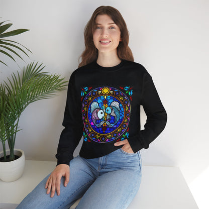 Unisex Heavy Blend™ Crewneck Sweatshirt, Glass, Pisces Zodiac Design