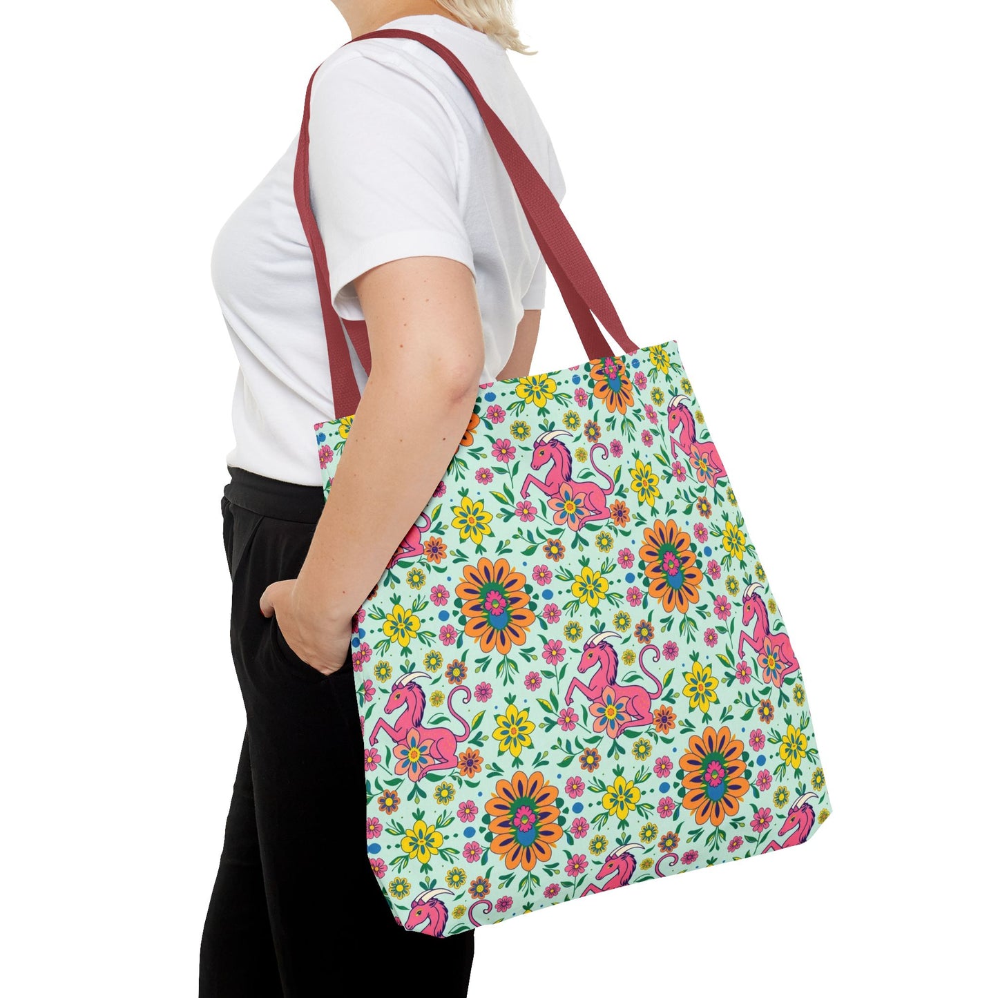 Tote Bag (AOP), Aquarius, Zodiac, Flower Pattern