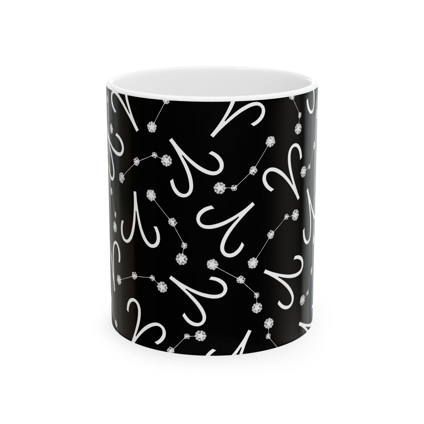 Ceramic Mug, (11oz, 15oz), Ceramic Coffee Mug, Black AOP, Aries Zodiac Design