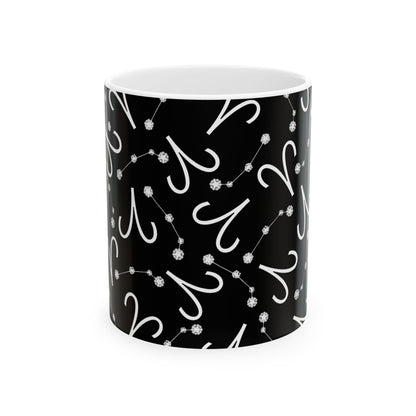 Ceramic Mug, (11oz, 15oz), Ceramic Coffee Mug, Black AOP, Aries Zodiac Design
