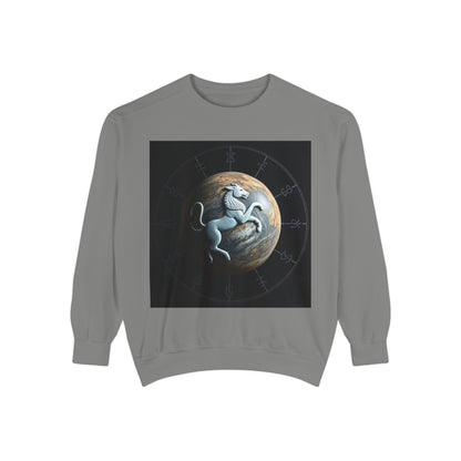 Garment-Dyed Sweatshirt, Unisex, Space Animal Design, Aquarius