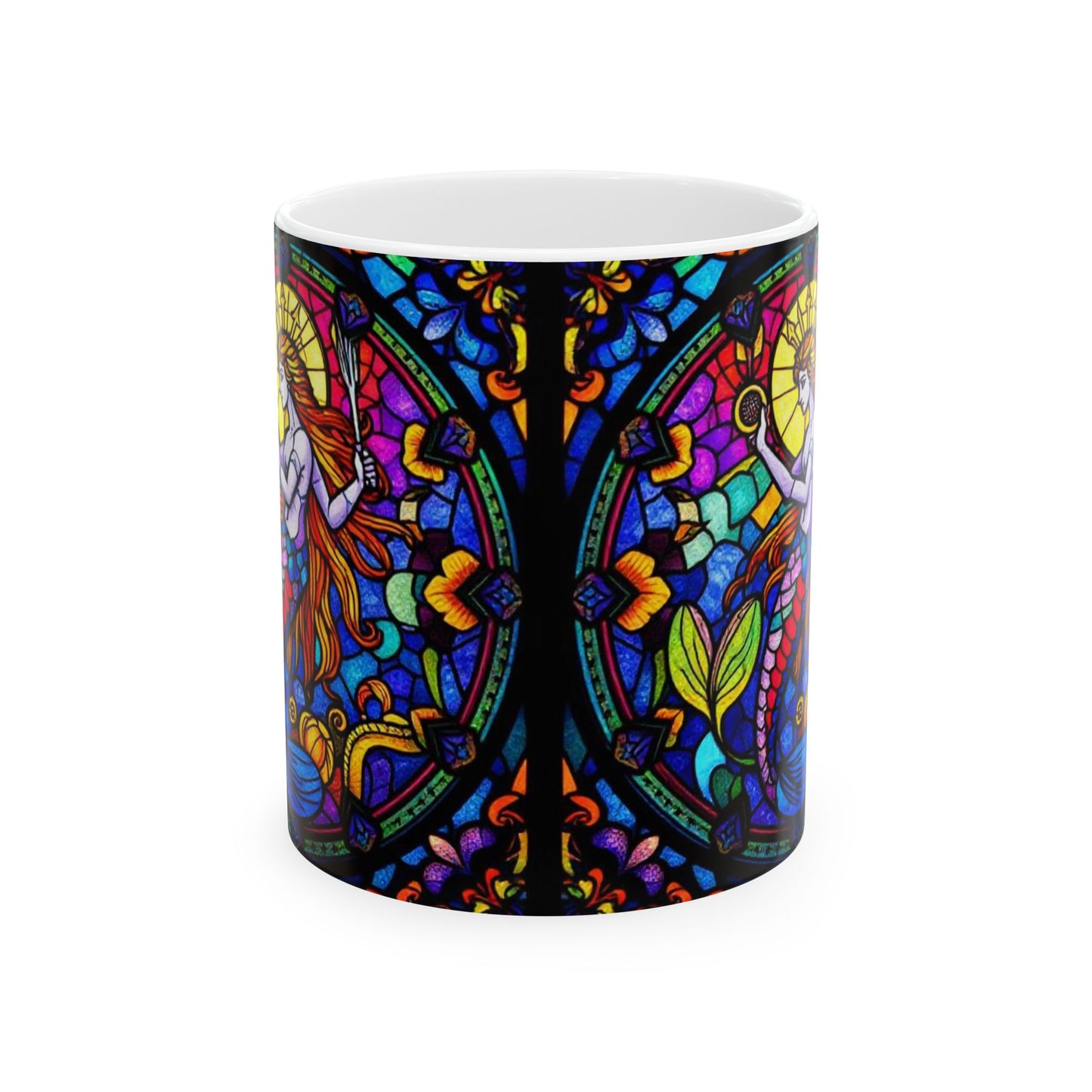Ceramic Mug, (11oz, 15oz), Ceramic Coffee Mug, AOP, Glass Design, Aquarius Zodiac
