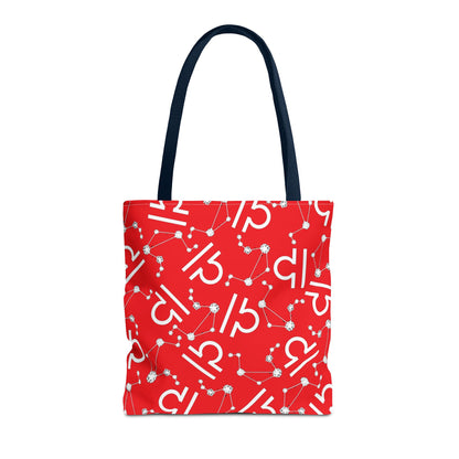 Tote Bag, Libra Zodiac Sign, AOP, (Red, White)