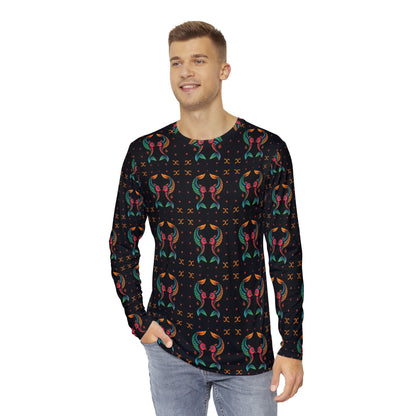 Men's Long Sleeve Shirt, (AOP), Pisces, Zodiac v3, Pattern