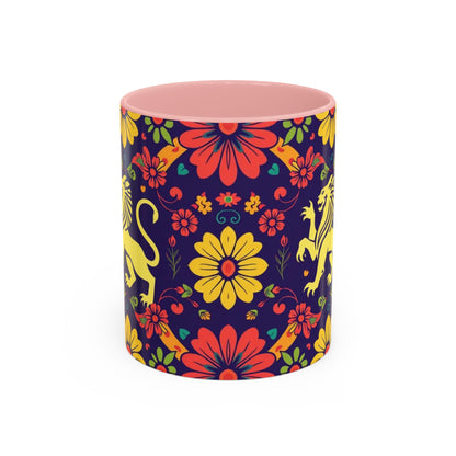 Accent Coffee Mug, Leo, Zodiac v3, Flower Pattern, (11, 15oz)