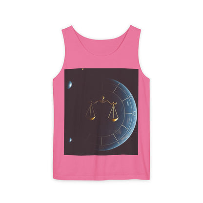 Unisex Garment-Dyed, Tank Top, Libra Design, Space Scale, 100% US cotton
