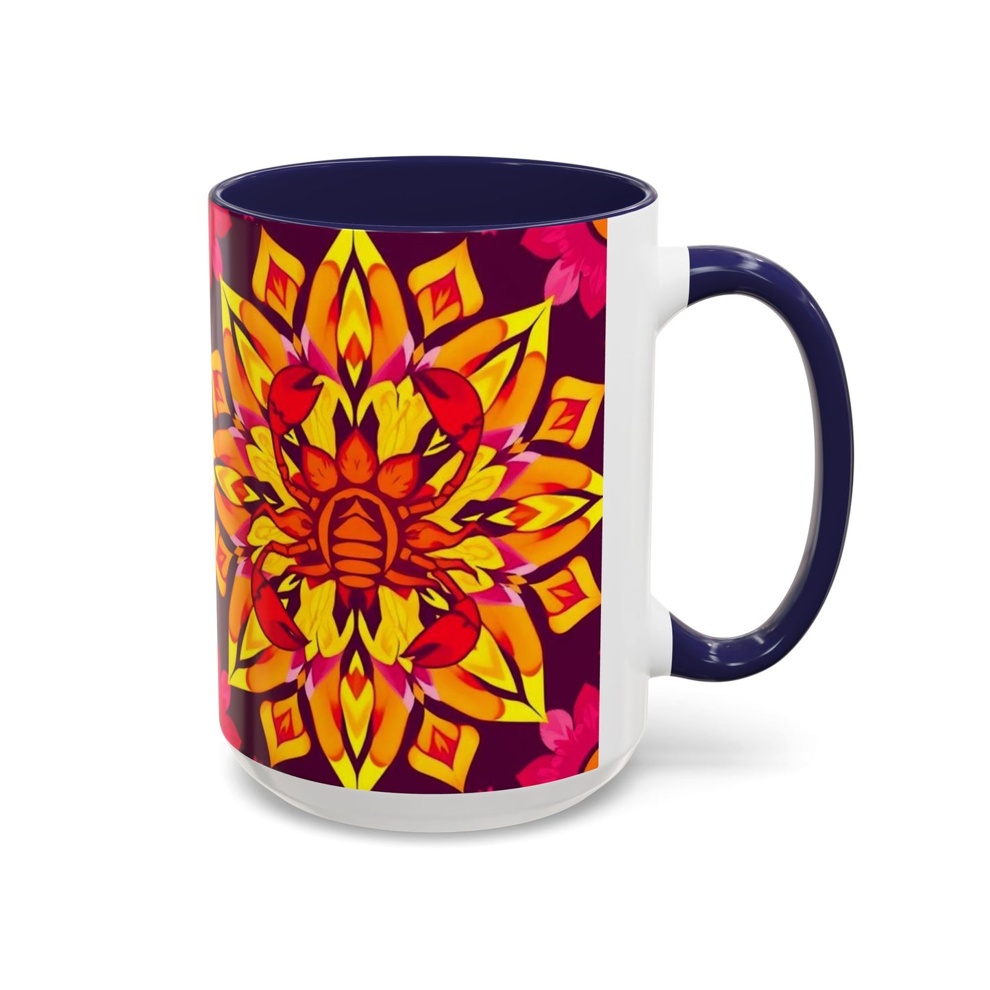 Accent Coffee Mug, Scorpio, Zodiac v1. Flower Pattern, (11, 15oz)