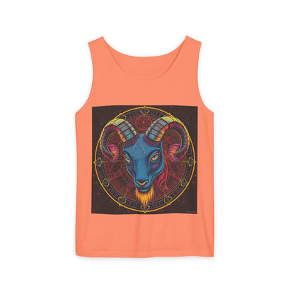 Unisex Garment-Dyed, Tank Top, Aries Design, Pop Art, 100% Ringspun US cotton