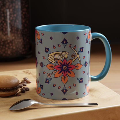 Accent Coffee Mug, Sagittarius, Zodiac v3. Flower Pattern, (11, 15oz)