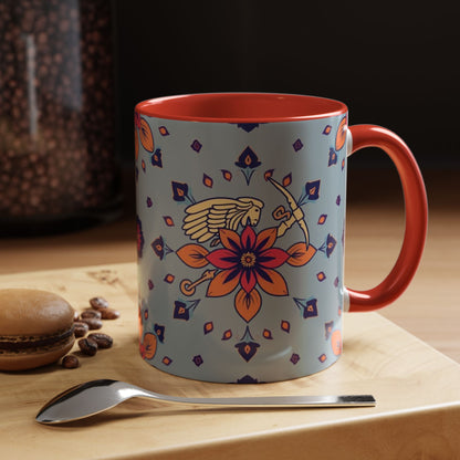 Accent Coffee Mug, Sagittarius, Zodiac v3. Flower Pattern, (11, 15oz)