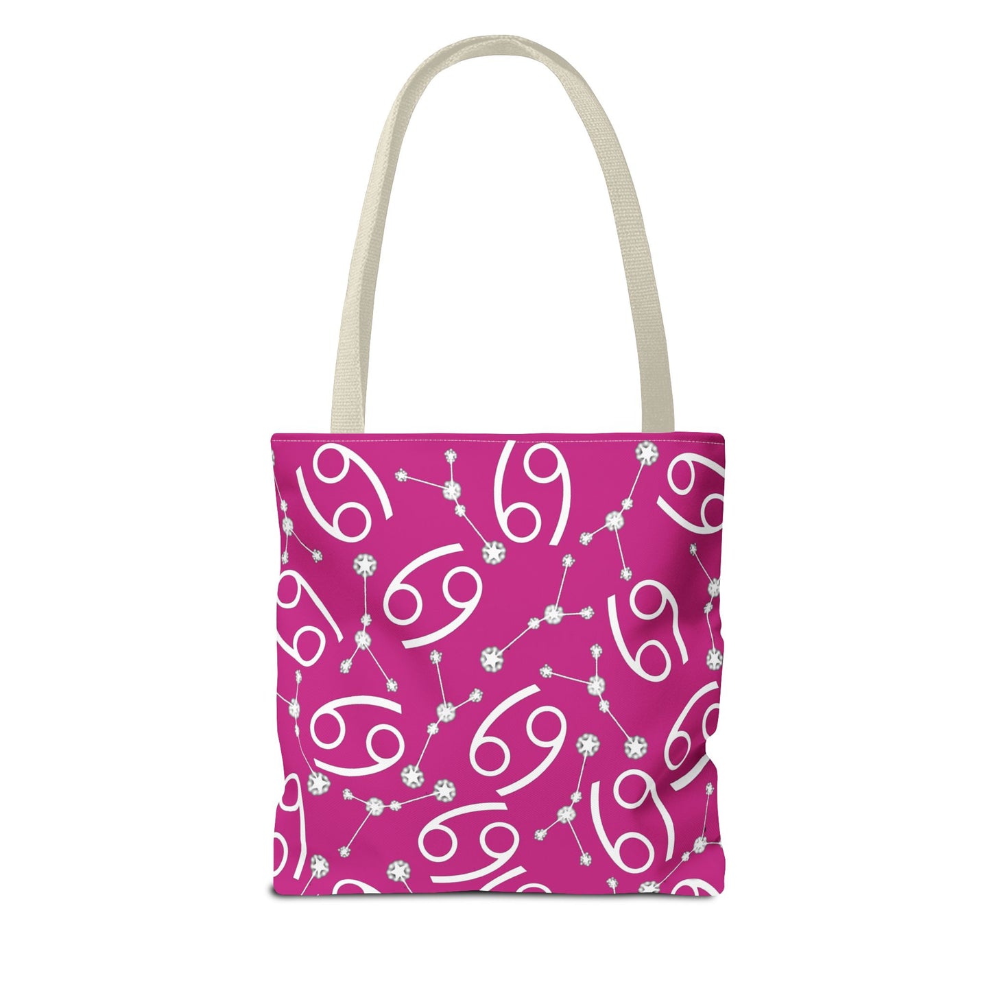 Tote Bag, Cancer Zodiac Sign, AOP, (Pink, White)